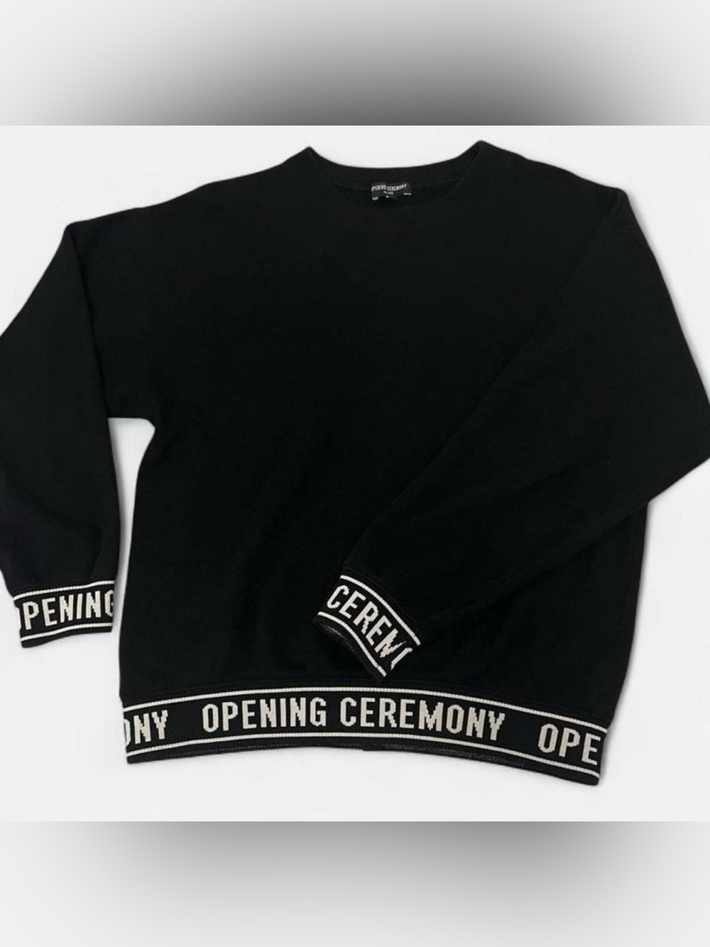 Opening Ceremony Black Pullover Crewneck Sweater White Logo Trim Women’s Size XS